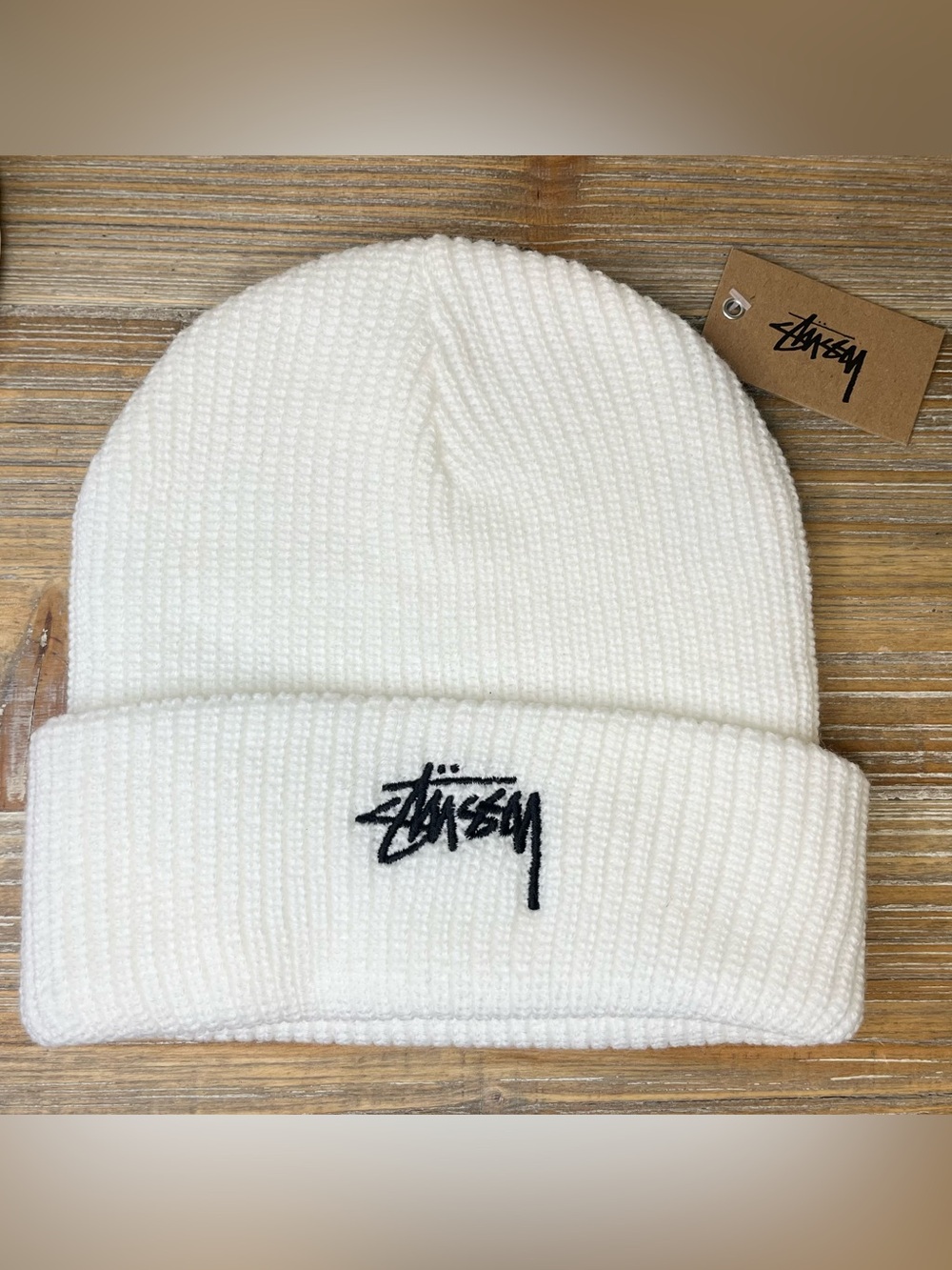 Stussy Stock Cuff Beanie Hat | White | Black Embroidered Logo | NWT | One Size